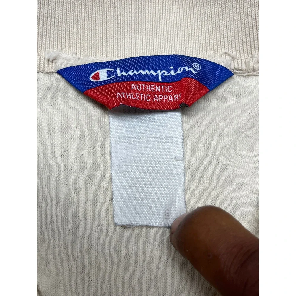 VTG Champion Denver Broncos Polo Shirt Mens Large Cream Textured NFL Football